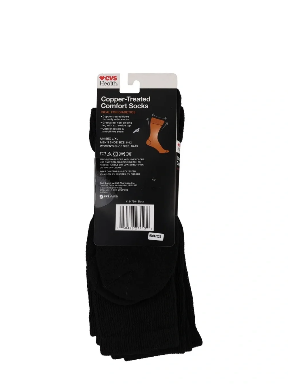 CVS Health Copper-Treated Comfort Socks - Black, Crew Length (3 Pairs)